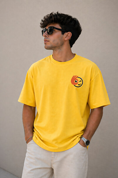ArtYus Minimal Emoji Sign Printed Unisex Oversize T-Shirt – Cotton Crew Neck ...