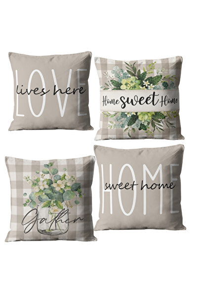 HOMESSA Set of 4 Flower Patterned and Text-Themed Throw Pillow Covers Home Sw...