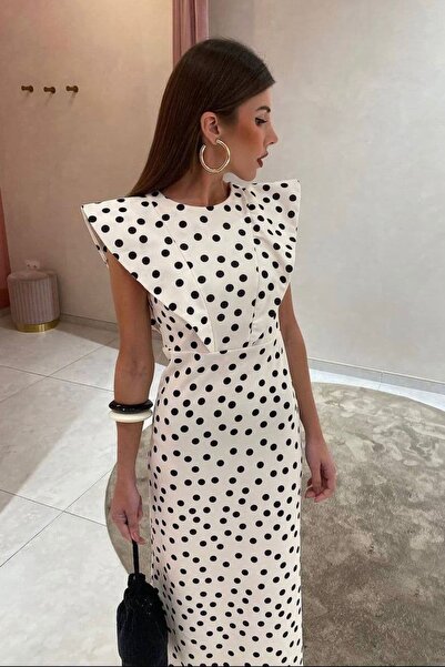 Pulli Collection Πουά υφασμάτινο μίντι φόρεμα από ύφασμα Άτλας