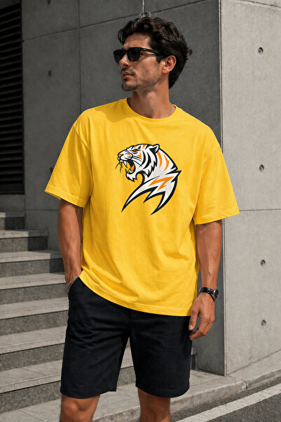 ArtYus Tiger Power Symbol Printed Unisex Oversize T-Shirt – Cotton Crew Neck ...