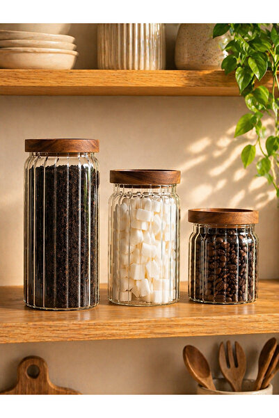 3-Piece Acacia Lid Vacuum Glass Storage Container Set - Provisions/Pulses Storage Container Set