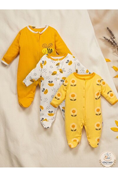 ENİA BABY Kız Erkek Bebek Pamuklu 3-6-9 Ay 3'lü Tulum Seti