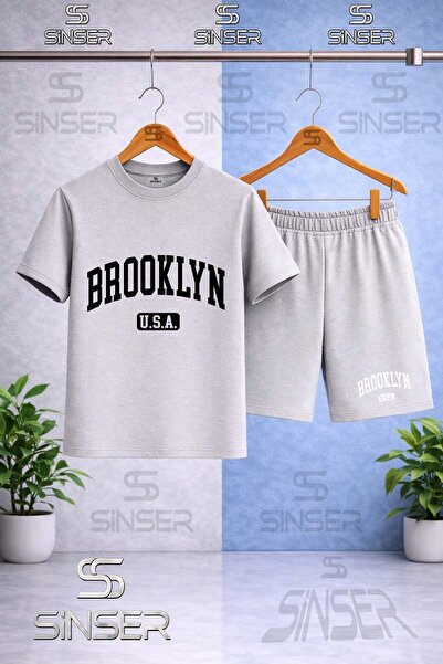 SS SİNSER Παιδικό μπλουζάκι με στάμπα BLACK BROOKLYN ALT USA - Σετ σορτς