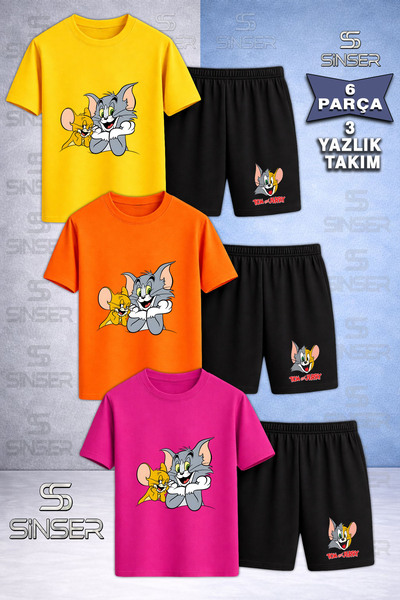 SS SİNSER Children's Cat Mouse Tm Jry Eller Cenede Printed Crew Neck 3-Piece ...