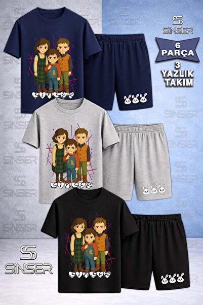 SS SİNSER Children's Sinser Hearted Text Printed Crew Neck 3-Piece T-Shirt - ...