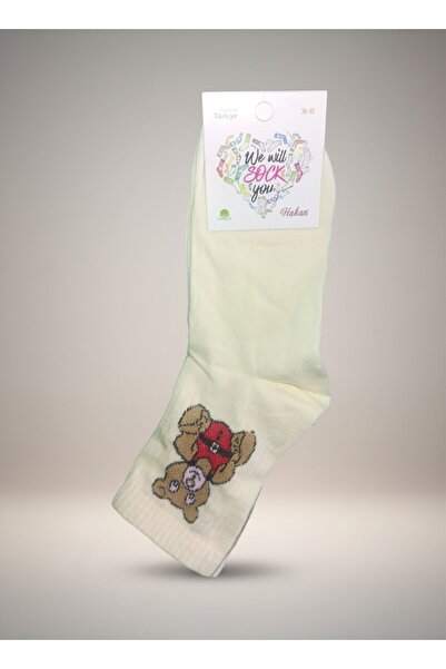 Dark Velvet 2 ζευγάρια γυναικείες κάλτσες εκρού με σχέδιο αρκουδάκι 36-40