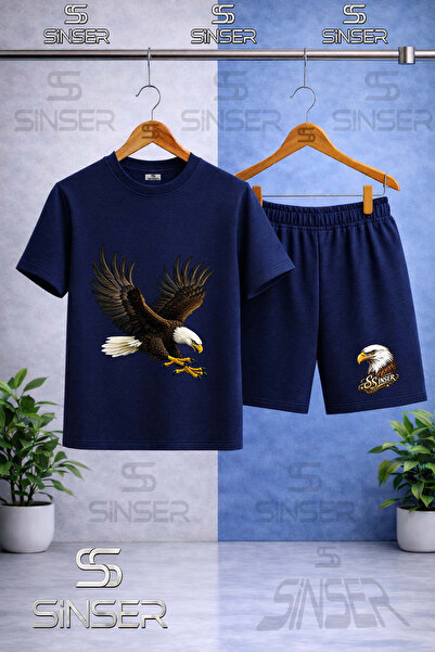 SS SİNSER Children's Eagle Colorful Attack Printed Crew Neck T-Shirt - Shorts...