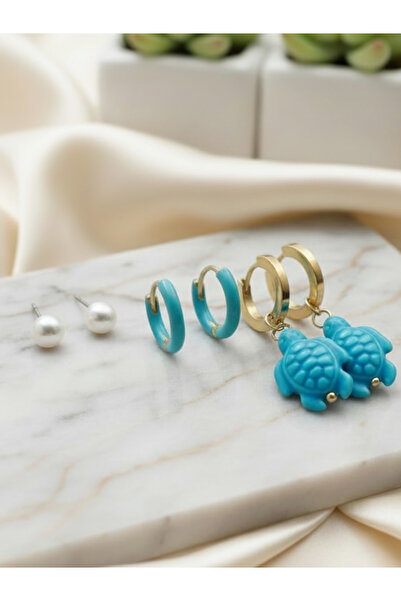 Bo Takı ve Aksesuar Steel Colored Set of 6 Earrings