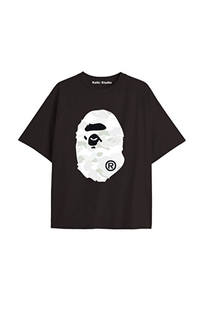 Kalic Studio Μπλουζάκι oversize μαύρο με σχέδιο μαϊμού "