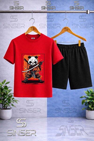 SS SİNSER Παιδικό μπλουζάκι με στάμπα PANDA NINJA SWORD με λαιμόκοψη - Σετ σορτς