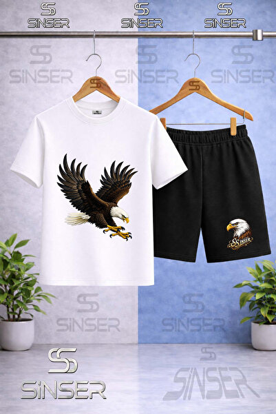 SS SİNSER Children's Eagle Colorful Attack Printed Crew Neck T-Shirt - Shorts...