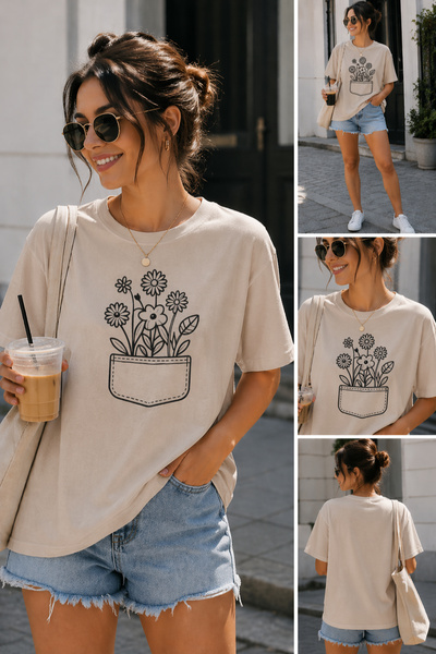 ArtYus Μπλουζάκι Unisex Oversize με λουλουδάτο σχέδιο και μίνιμαλ στάμπα – Βα...