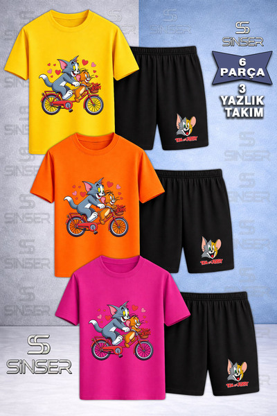 SS SİNSER Παιδικό T-Shirt 3 τεμαχίων με στάμπα CAT MOUSE TM JRY BIKE με λαιμό...