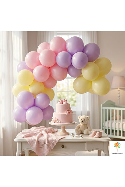 baloss fer Macaron Balon Seti 20 Parça Pembe Lila Sarı Doğum Günü Parti Dekor...