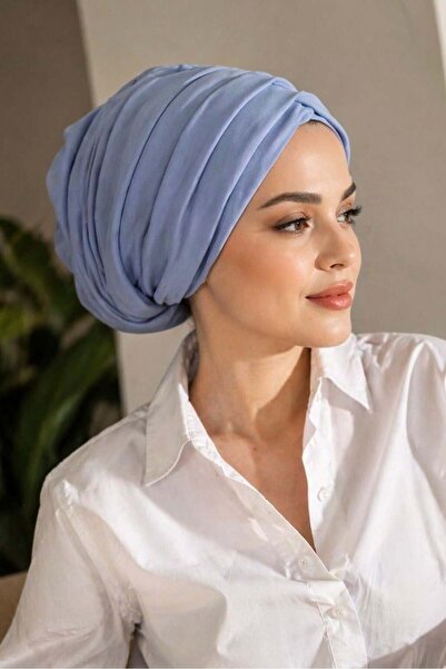 Aişe tesettür Μπλε χρώμα του πάγου, χαλαρό καπέλο με κορδόνι περίσφιξης