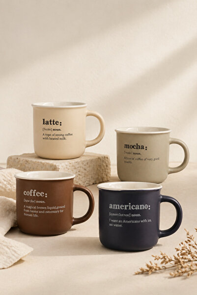 Mirilliahome Set of 4 Ceramic Mugs 400 ml Latte Mocha Americano Coffee Printe...