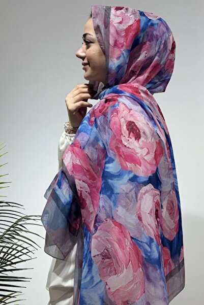 Firuze scarf Rose Print Pattern Pink Color Soft Shawl