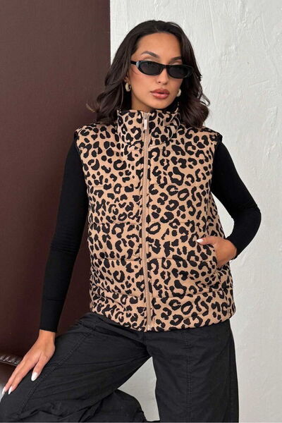 VERYMODA Καπιτονέ γιλέκο με σχέδιο μαύρου λεοπάρδαλης από βιζόν |   VMF1785