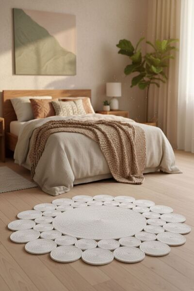 Comfort Craft Bohem Hasır Görünümlü Yuvarlak Kilim - Çift Taraflı Kullanım - ...