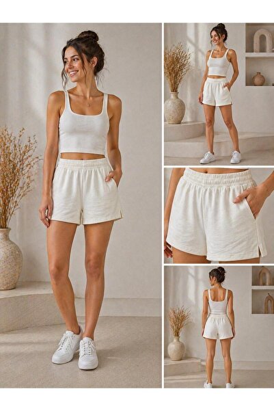 elzo collection Kadın Beyaz Cepli Basic şort