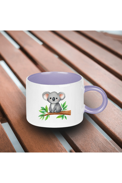 Sevimli Koala Desenli İçi ve Kulpu Lila Renkli Motto Fincan