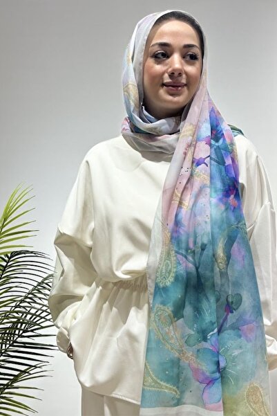 Firuze scarf شال ناعم بنمط زهور عرقي باللون الأخضر البترولي