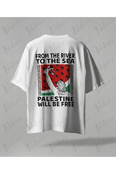 Nulivez تي شيرت فلسطيني بتصميم كبير الحجم للجنسين مزين بنمط الكيفي وطباعة ملا...