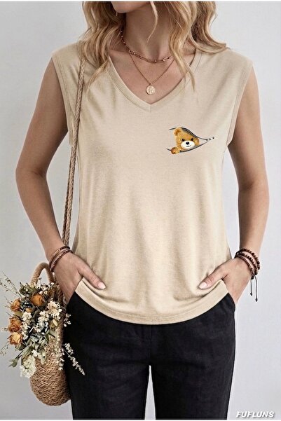 FUFLUNS ΓΥΝΑΙΚΕΙΟ ΑΜΑΝΙΚΟ ΜΠΛΟΥΖΑΚΙ OVERSIZE ΜΕ ΣΤΑΜΠΑ ΑΡΚΟΥΔΑΚΙ ΜΕ ΜΙΝΙ ΦΕΡΜ...