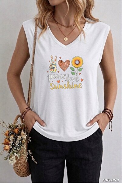FUFLUNS ΓΥΝΑΙΚΕΙΟ ΑΜΑΝΙΚΟ ΜΠΛΟΥΖΑΚΙ ΥΠΕΡΜΕΓΕΘΕΣ ΜΕ ΣΤΑΜΠΑ "PEACE LOVE SUNSHINE"