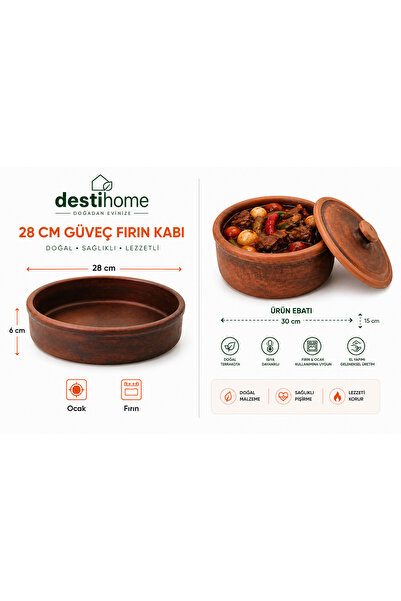 DestiHome 2'Li Doğal Elyapımı Ocak Ve Fırın Uyumlu Tava+Güveç(Tava28x6cm)(Güveç30x15cm)