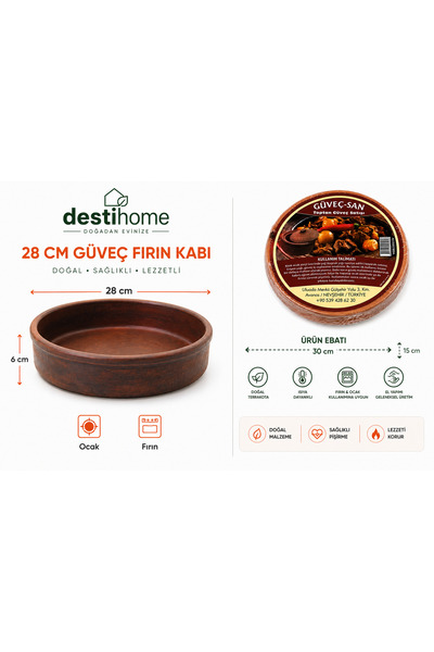 DestiHome 2'Li Doğal Elyapımı Ocak Ve Fırın Uyumlu Tava+Güveç(Tava28x6cm)(Güv...