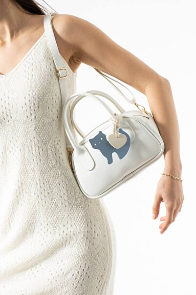 H&D COLLECTİON Women's Cat Figure Charm Hand Shoulder Bag