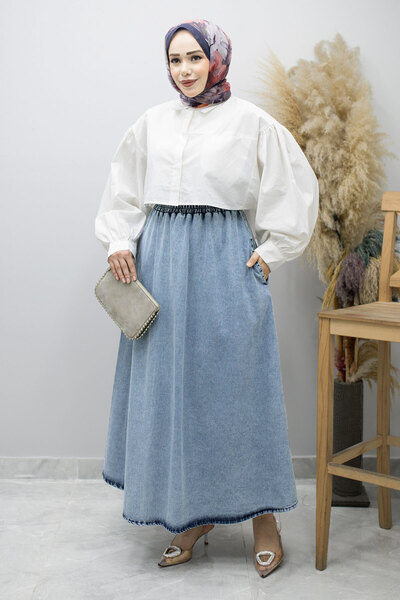 Tesettür Dünyası Φούστα τζιν με τσέπες TSD260178 Ανοιχτό μπλε