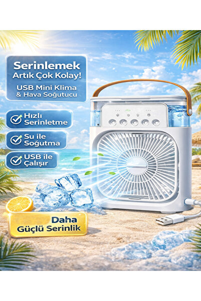 Reidan UB-9 USB Kablolu Mini Sulu Klima Pervane 3 Kademeli Soğutucu Fan Nemle...