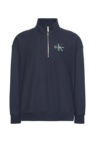Calvin Klein Pamuklu Loose Fit Yarım Fermuarlı Dik Yaka Sweat LV04RD244GCEF E...