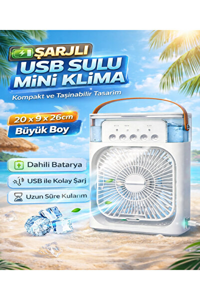 POBO BT-8 Şarjlı Mini Klima Sulu Soğutucu Fan Pervane 3 Hızlı Masaüstü Serinl...