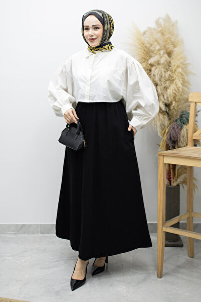 Tesettür Dünyası Φούστα τζιν με τσέπες TSD260178 Μαύρη