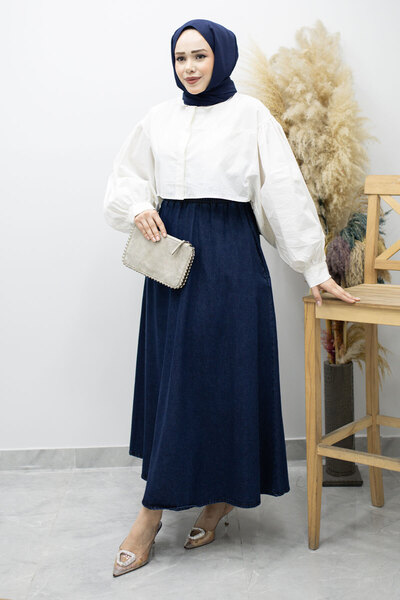 Tesettür Dünyası Φούστα τζιν με τσέπες TSD260178 Σκούρο Μπλε