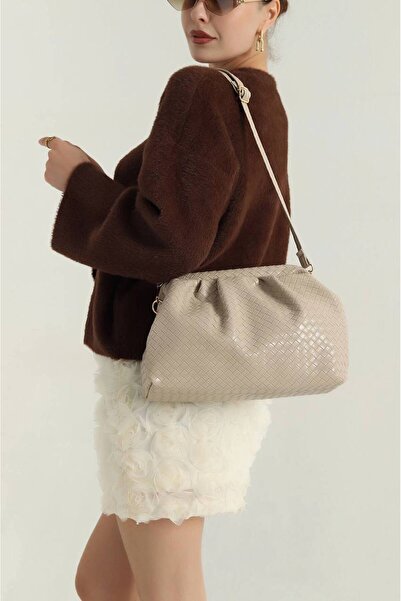 Marvelis GETTOV BURSLU Δερμάτινη γυναικεία τσάντα χειρός και ώμου με πλεκτή λ...