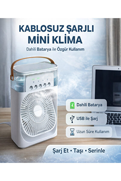 Havana BT-8 Şarjlı Taşınabilir Mini Klima Sulu Pervane Fan Nemlendirici 3 Hız Ayarlı Serinletici Buharlı