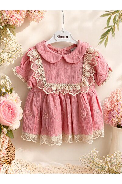 baby sedello Dantel Desen Müslin Güpürlü Kız Bebek Kız Çocuk Bayramlık Kız El...