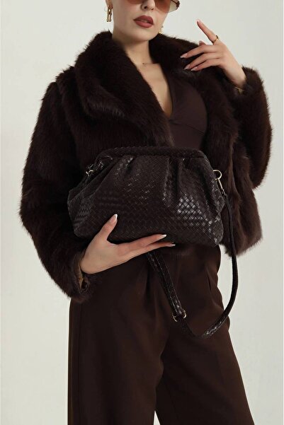 Marvelis GETTOV BURSLU Δερμάτινη γυναικεία τσάντα χειρός και ώμου με πλεκτή λ...