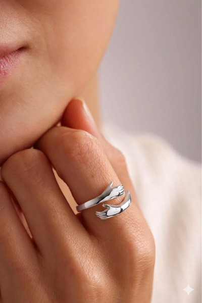 Sahira Jewelry Sarılan El Ayarlanabilir Ölçü Gümüş Kaplama Kadın Yüzük