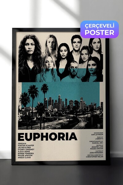 Postifull Euphoria Siyah Çerçeveli Poster, Sinema ve Dizi Tablo, Film Dizi Af...