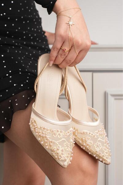 yezy shoes Δαντελένια πέρλα με λεπτομέρειες, ελαστικά άνετα παπούτσια με τακο...