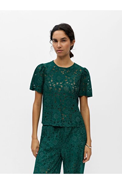 Object Bluse Spitzen Puffärmel