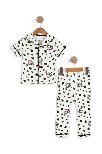 VOY KİDS Καλοκαιρινό σετ πιτζάμες με στάμπα αγελάδας και διπλό γιακά για ηλικ...