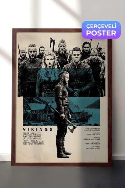 Postifull Vikings Kahverengi Çerçeveli Poster, Sinema ve Dizi Tablo, Film Diz...