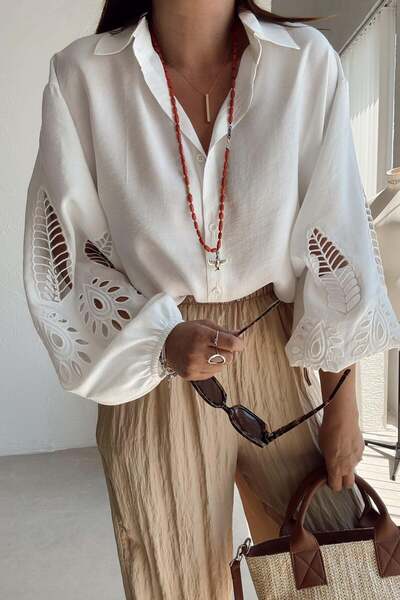 Lavanta Tekstil Υπερμεγέθη κεντημένο πουκάμισο