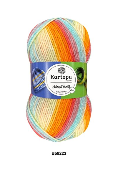 Kartopu Ak-soft Batik Ebruli Karışık Renkli Örgü İpi (Renk : B59223 Batik)